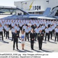 Their Royal Highnesses, the Duke and Duchess of Cambridge, Chief of Air Force, Air Marshal Geoff Brown, AO and Commanding Officer No.1 Squadron Wing Commander Stephen Chappell (left) form the front row for a commemorative Squadron photograph.