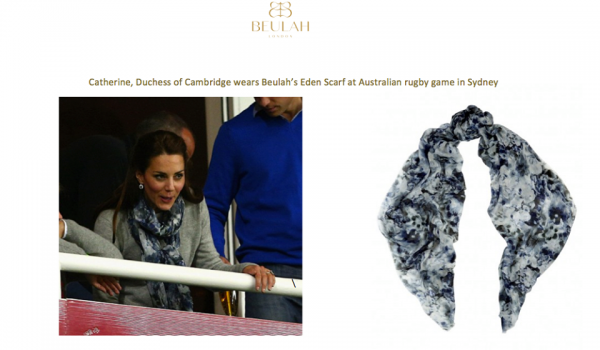 Catherine, Duchess of Cambridge wears Beulah's Eden scarf to an Australian Rugby Match in Sydney #royaltour #australia #duchessofcambridge http://www.beulahlondon.com/eden-scarf.html