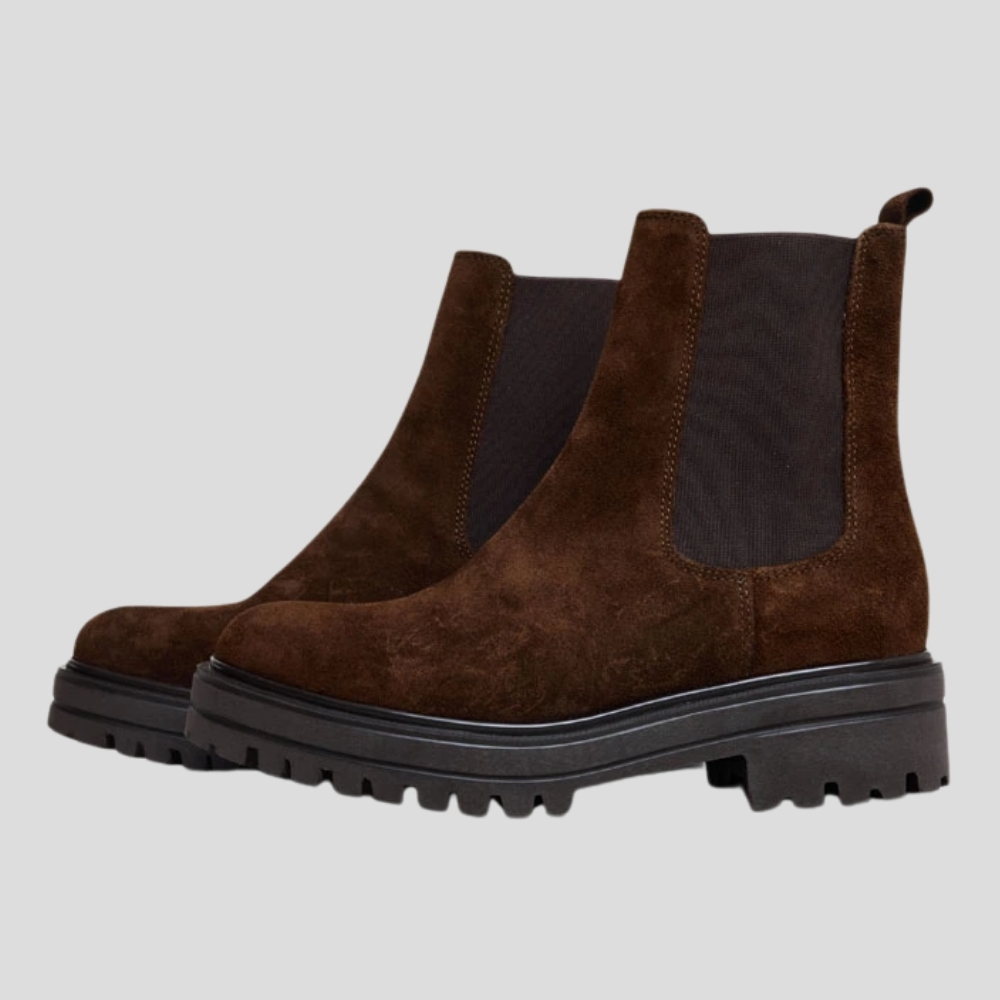Brown suede Jonak Chelsea boots suggested as a possible match for Kate Middleton's footwear