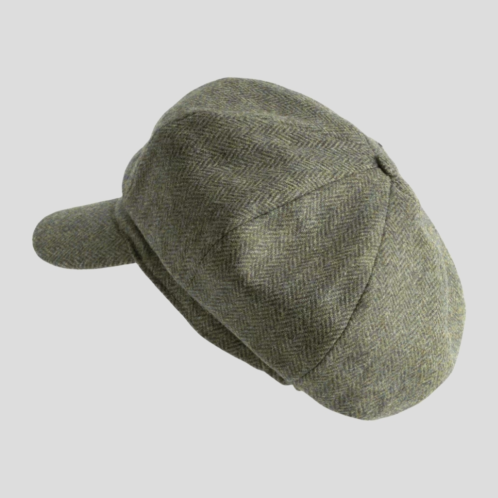 House of Bruar Ladies' Tweed Eight-Piece Cap in green herringbone