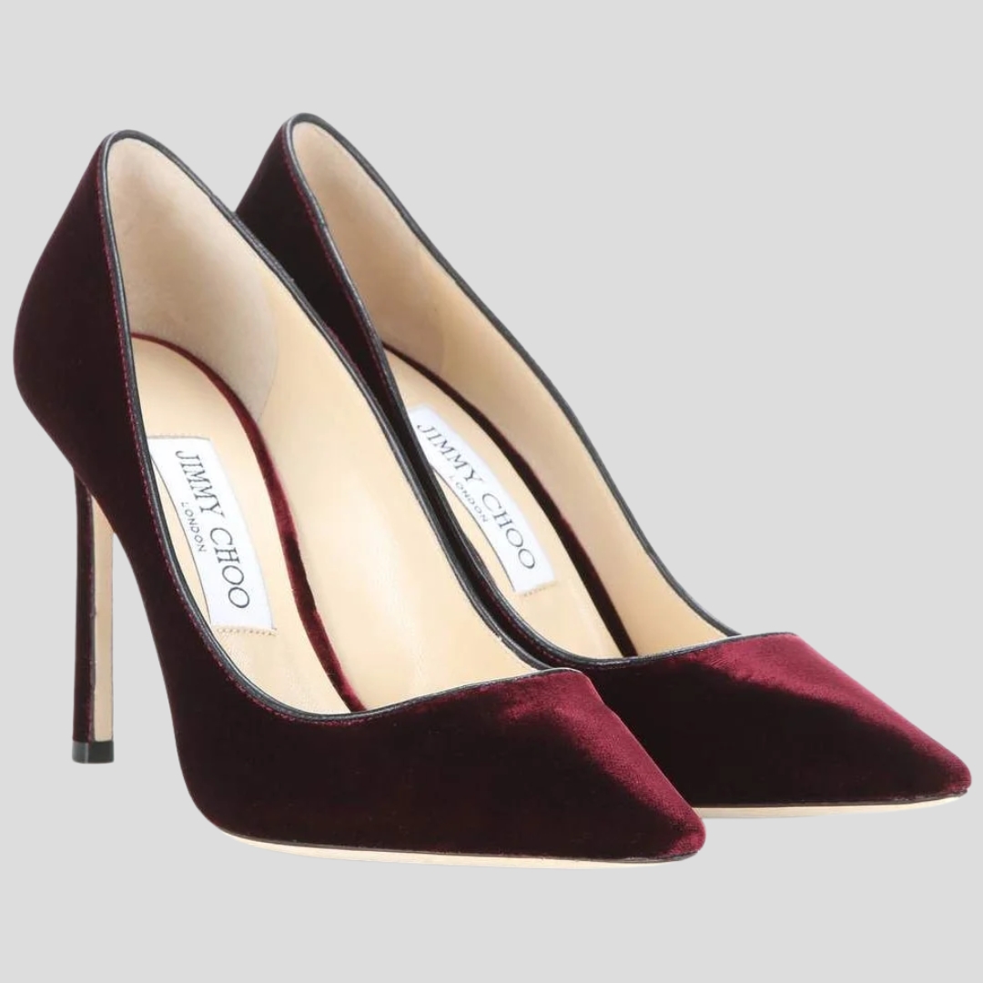 Jimmy Choo Romy 100 pumps in burgundy velvet