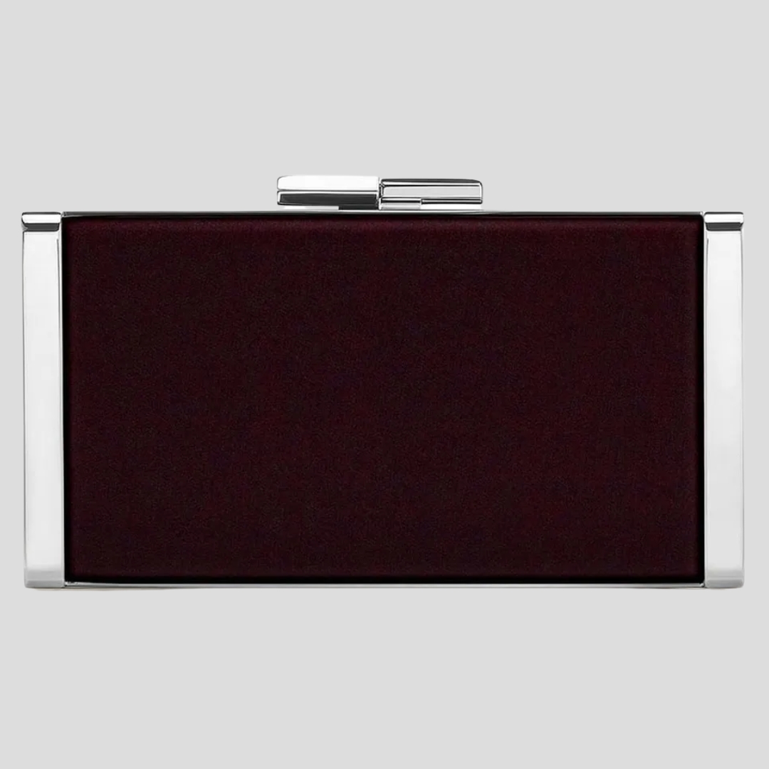 Jimmy Choo J Box clutch in bordeaux velvet with a silver-tone frame