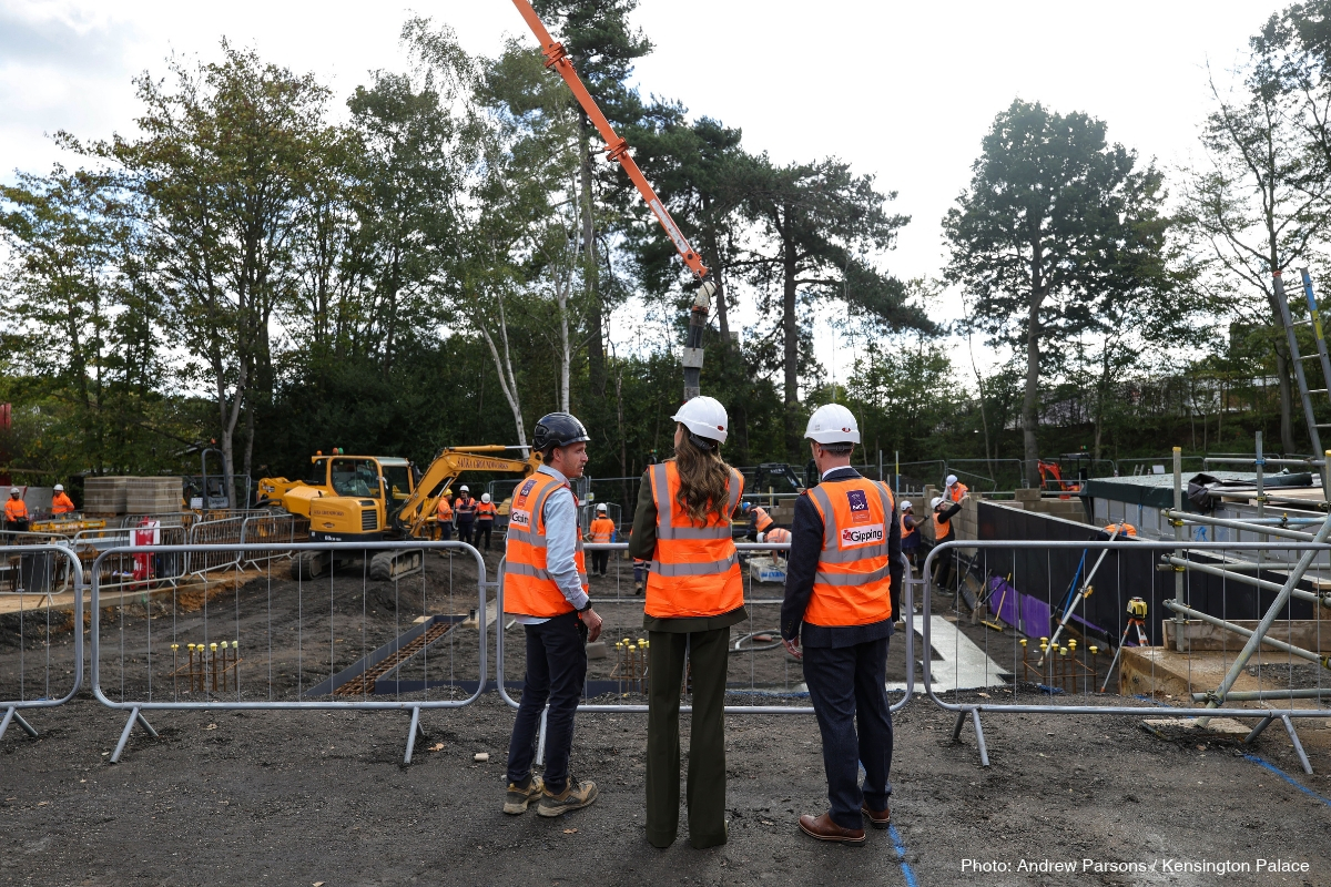 Kate Middleton and staff surveying the construction site for The Treehouse expansion