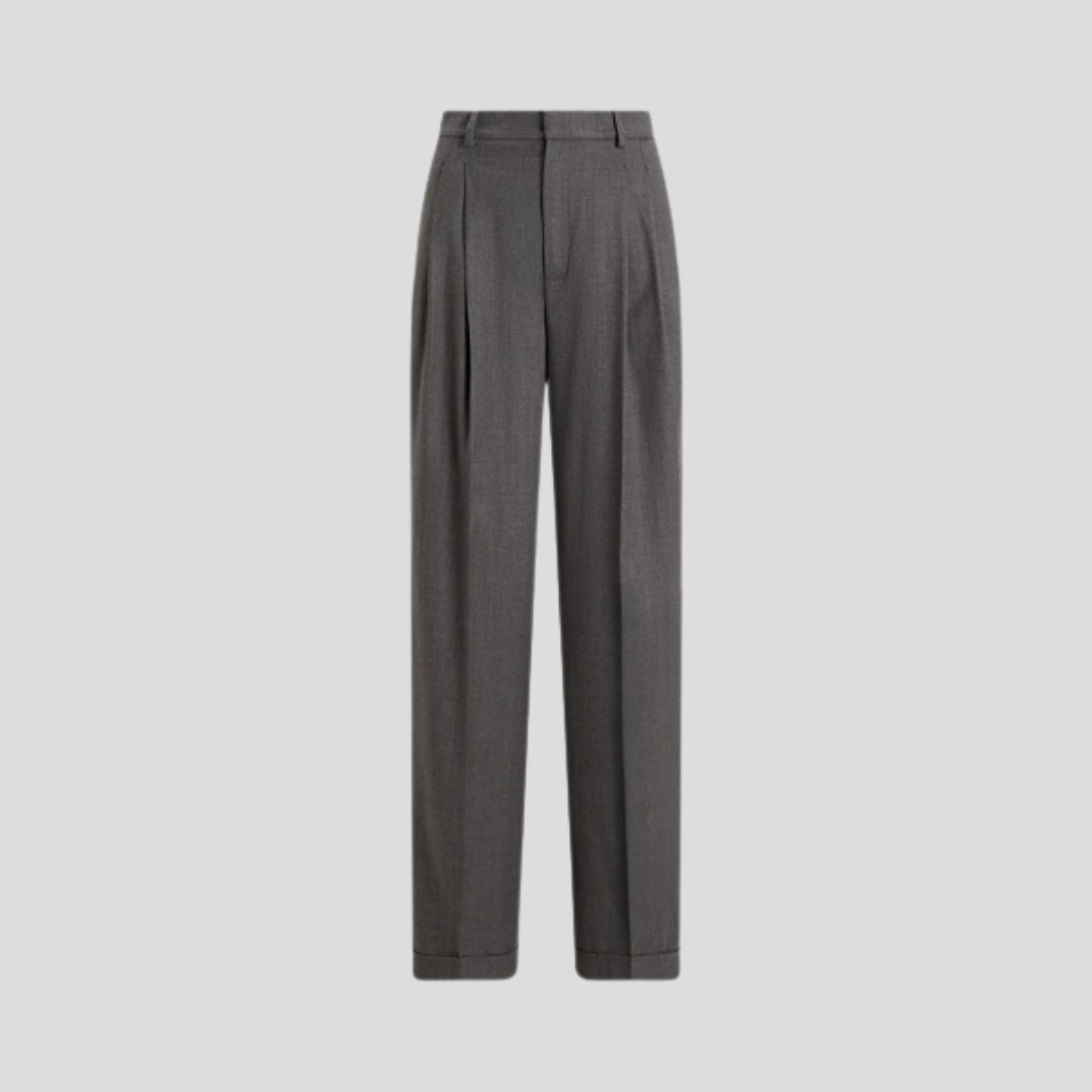 Ralph Lauren Bacall pleated wide-leg trousers in Medium Grey Melange