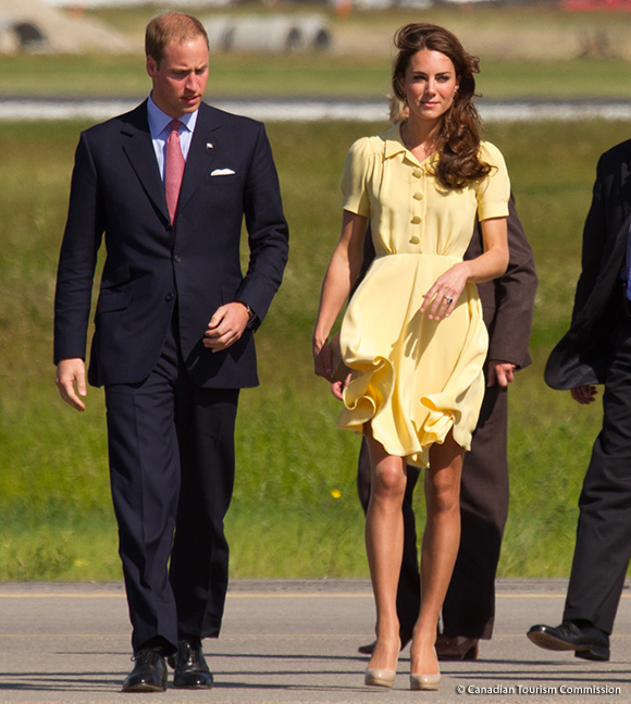 Kate wore a yellow Jenny Packham dress and L.K. Bennett accessories in Calgary.