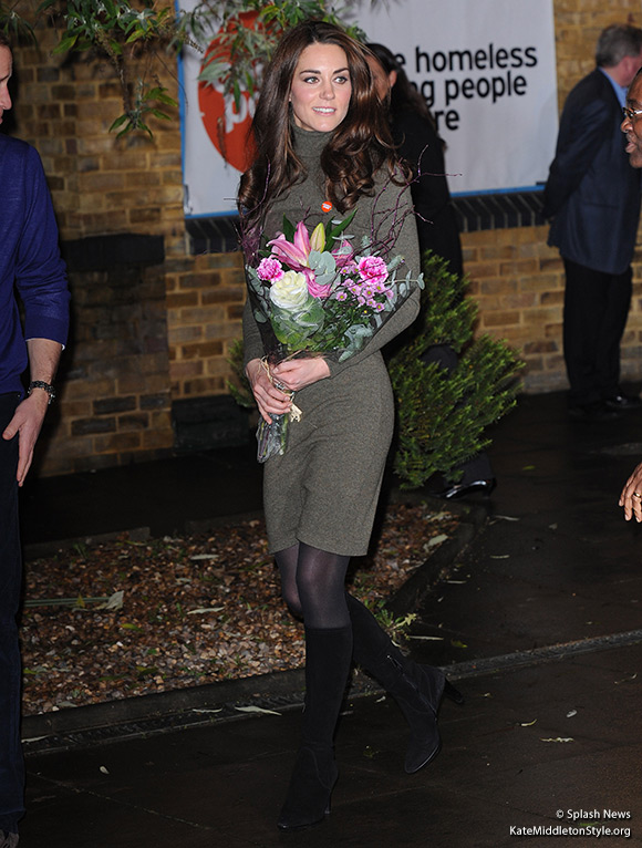 Kate wears olive green Ralph Lauren dress for Centrepoint visit