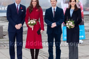 Kate Middleton wears red L.K. Bennett Ami coat & Stuart Weitzman boots for visit to Unicef Copenhagen, Denmark