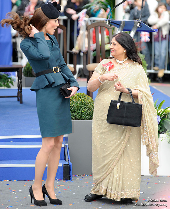 The Duchess of Cambridge visits Leicester as part of The Queen's Diamond Jubilee. Kate wears an L.K. Bennett dress & jacket.