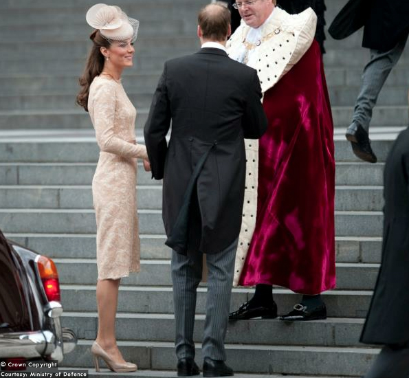 kate in a lace cream dress