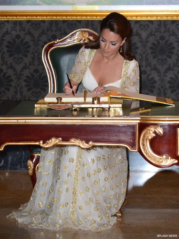 kate in gold gown