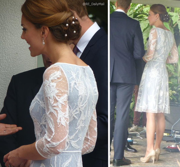 kate wearing a blue lace temperley dress