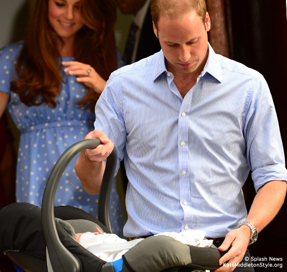 William carries baby Cambridge in his car seat