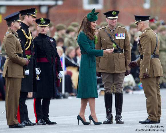 The Duchess of Cambridge Hands out Sprigs of Shamrocks to Irish Guard Soldiers