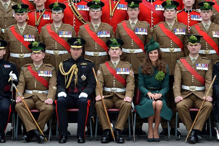 Kate Middleton wearing the green hobbs coat with the Irish Guard on St Patrick's Day 2016