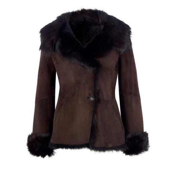 L.K. Bennett Darwin Shearling Jacket in Chocolate Brown