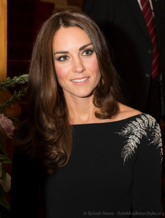 Kate wearing her black Jenny Packham dress with customised silver fern detailing