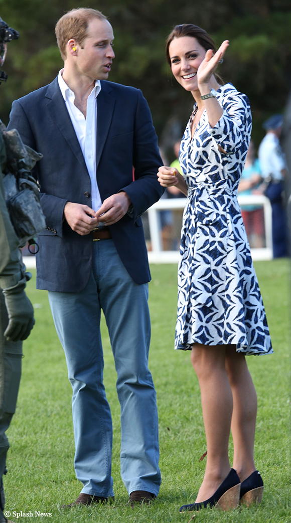 Kate wearing her DVF Patrice dress and corkswoon wedges