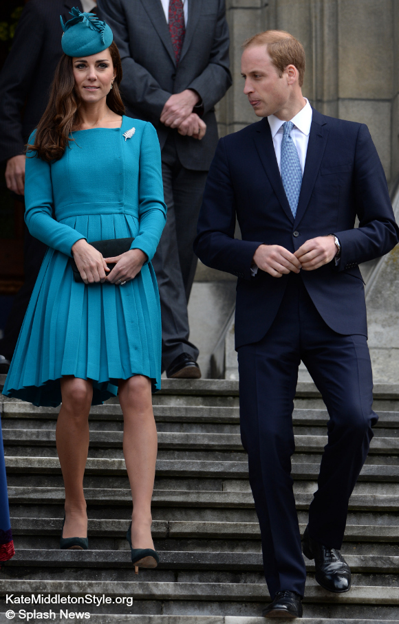 Kate Middleton wears a teal dress by Emilia Wickstead