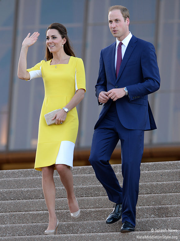 Kate Middleton choses a bespoke yellow version of the Roksanda Ryedale dress for a visit to Sydney in 2014