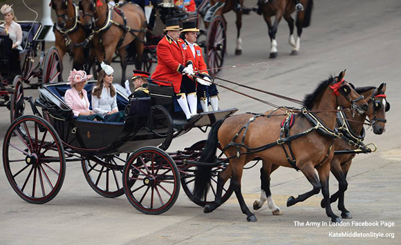 Kate in the carriage with The Duchess of Cornwall and Prince Harry