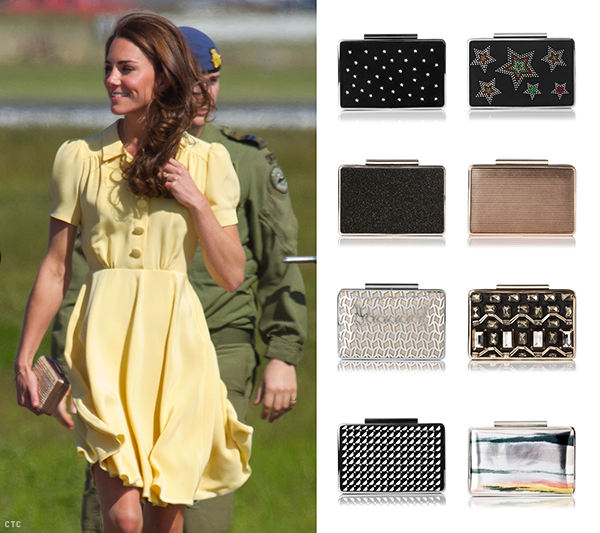 Kate carries the LK Bennett Natalie Clutch. The Nina clutch is 2015's updated version, which you can buy