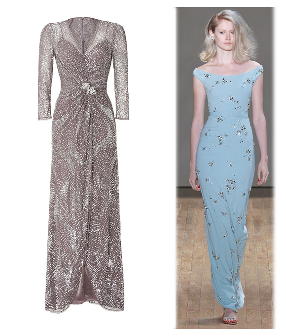 Kate's baby blue Jenny Packham gown shared many similar elements to these dresses by the same designer.