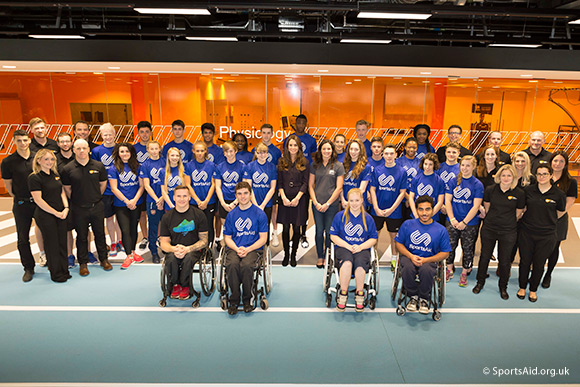 The Duchess of Cambridge, Patron of SportsAid, with SportsAid athletes and GSK scientists at the Human Performance Lab. © Credit Nathan Gallagher/SportsAid.