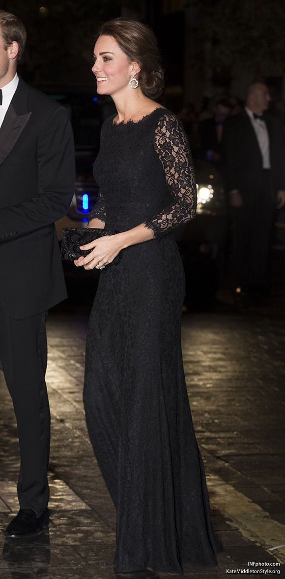 Duchess Catherine wore a floor-length black lace gown by Diane Von Furstenberg