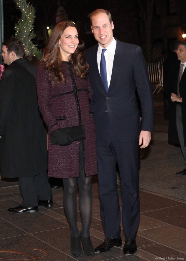 William and Kate in New York City. Kate chose a purple coat by Maternity brand Seraphine