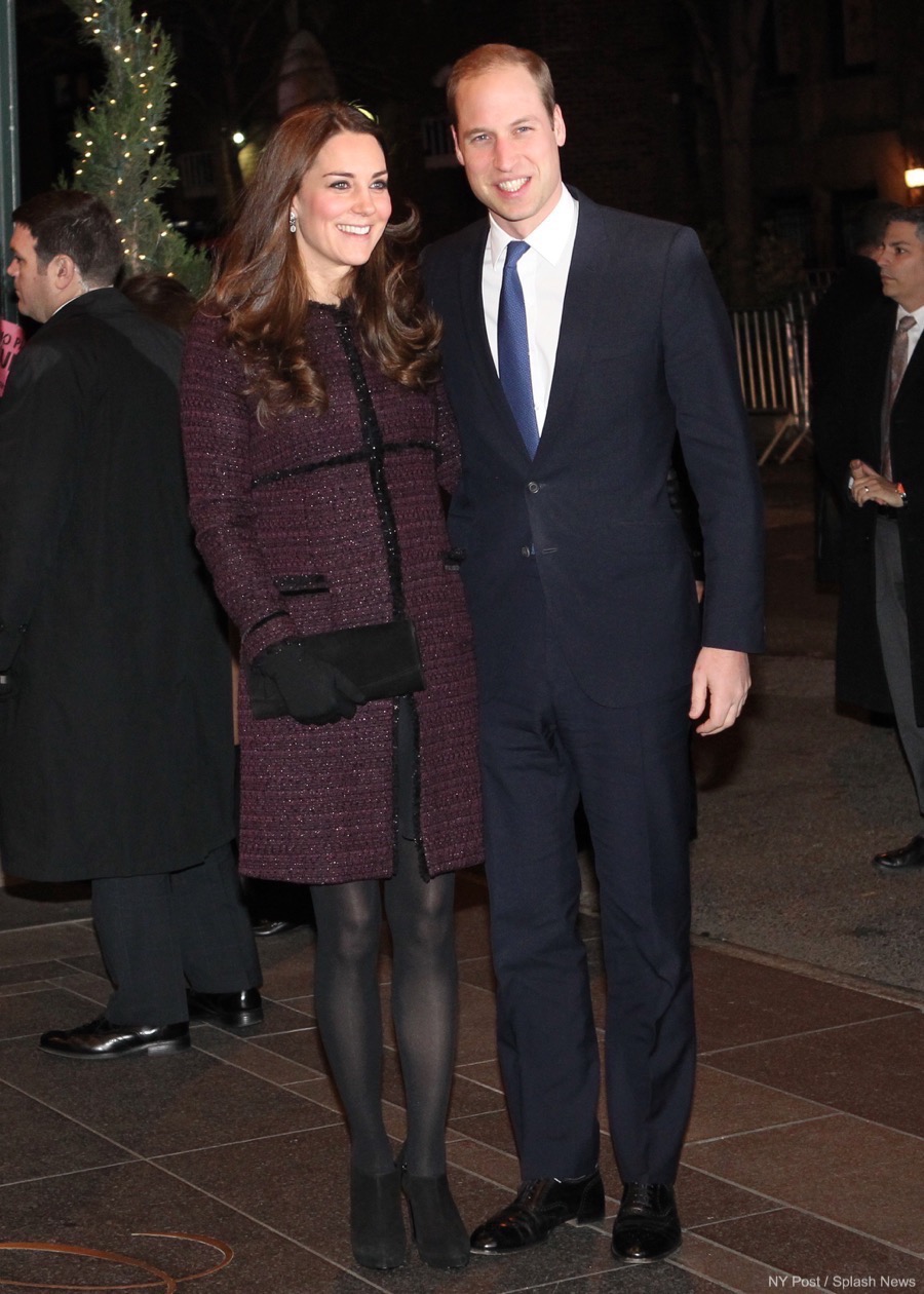 Pregnant Kate Middleton arrives in New York wearing Plum Purple Maternity Coat