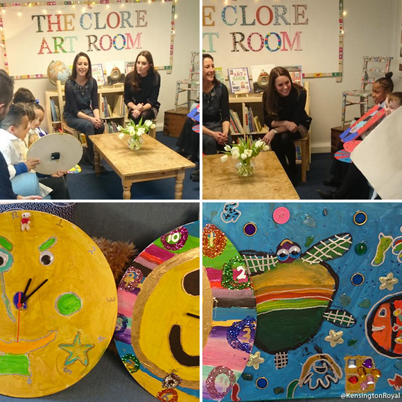 Top:  Kate meets children at The Clore Art Room.  Below:  The Children's artwork