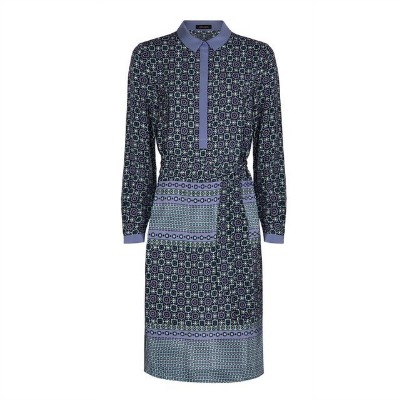 Jaeger Tile Print Silk Shirt Dress in Blue