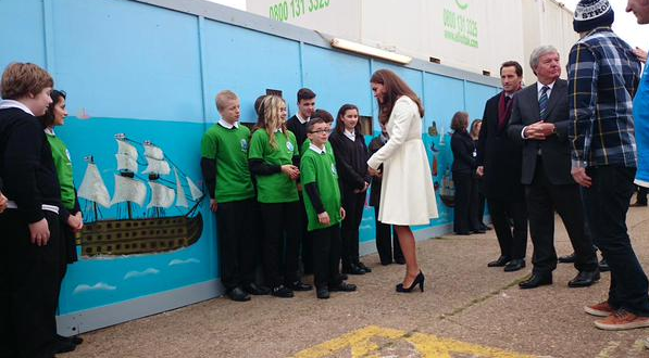 Duchess Kate meets local school children at Ben Ainslie Racing HQ