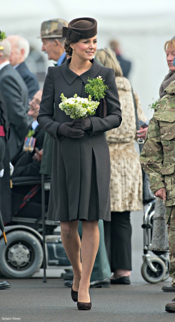 The Duchess of Cambridge's outfit at the St. Patrick's Day Parade for the Irish Guard in Aldershot