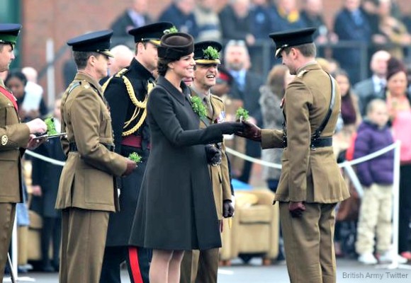 Kate hands out shamrocks to Irish Guard officers