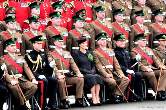 Kate and William posed for a photo with the Irish Guard
