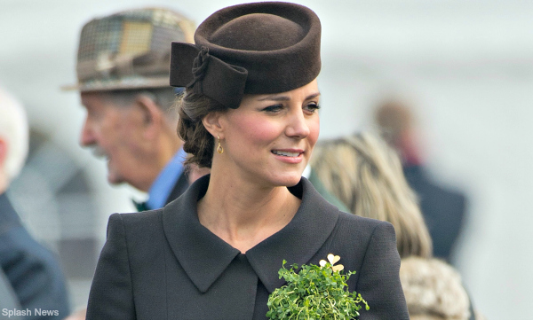 Kate in brown Catherine Walker coat dress for annual St. Patrick’s Day parade at Mons Barracks