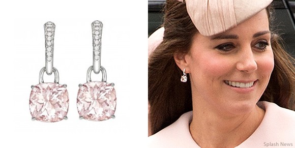 Kate Middleton wearing Kiki McDonough's pink morganite "Classic" cushion cut earrings