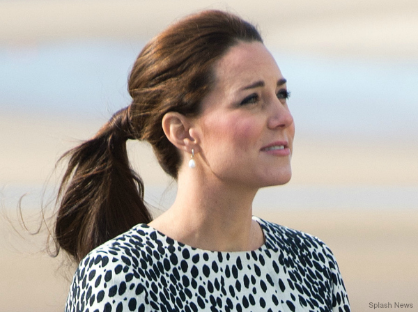 Kate Middleton wore her hair swept back in a ponytail