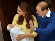 Kate Middleton, Prince William and Baby Princess Charlotte as a newborn outside the Lindo Wing