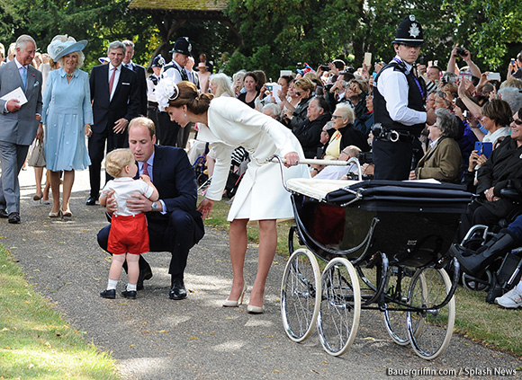 Royal fans and well-wishers queue to get a glimpse of Princess Charlotte and the Cambridge family at the christening today