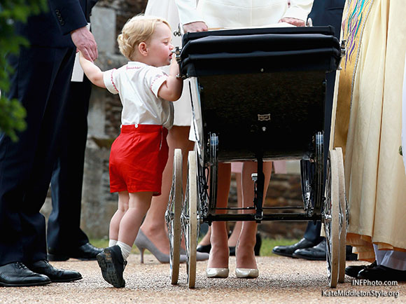 ***MANDATORY BYLINE TO READ INFPhoto.com ONLY***<BR /> Catherine, Duchess of Cambridge, Prince William, Duke of Cambridge, Princess Charlotte of Cambridge, Prince George of Cambridge, at the christening of Princess Charlotte of Cambridge at the church of St Mary Magdalene on the Sandringham Estate in King's Lynn, UK. <P> Pictured: Prince George of Cambridge <B>Ref: SPL1071653  050715  </B><BR /> Picture by: INFphoto.com<BR /> </P><P>