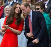 Duchess of Cambridge Kate Middleton attend Wimbledon wearing red LK Bennett dress