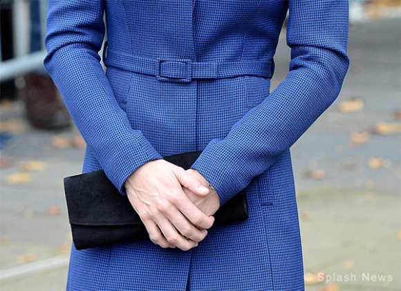 Christopher Kane dogtooth coat in blue and Stuart Weitzman Muse bag