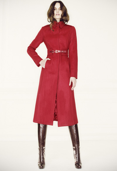 L.K. Bennett Model wearing the burgundy red Ami coat