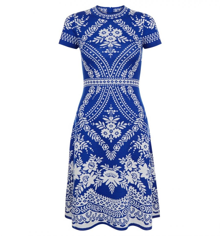Naeem Khan white ☀ blue embroidered dress