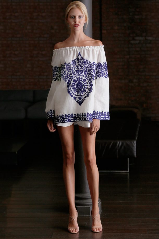 Naeem Khan peasant blouse with Mexican embroidery