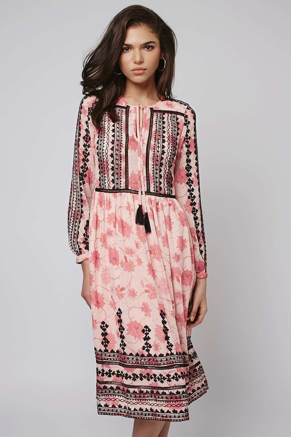 Pink and black embroidered dress from Topshop