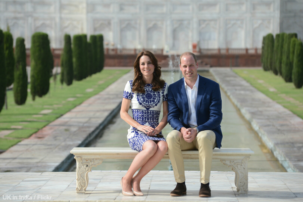 Kate Middleton's wearing Naeem Khan dress and L.K. Bennett Fern heels in nude at the Taj Mahal