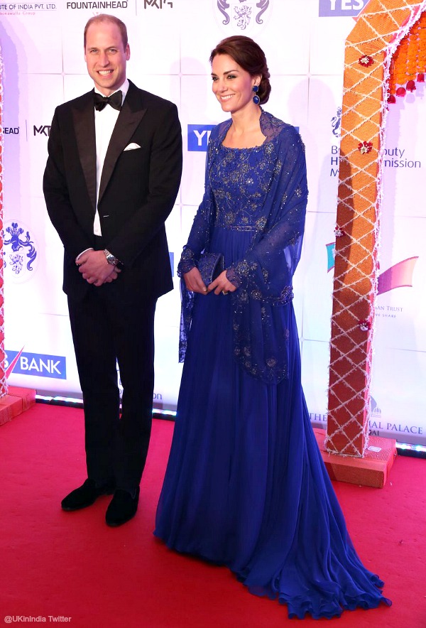 Kate Middleton wears a blue Jenny Packham gown